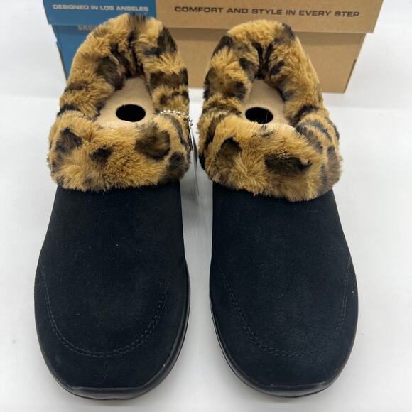 Skechers Shoes - Skechers Slip on Womens Size 7 Black On The Go Joy Suede and Leopard Faux Fur